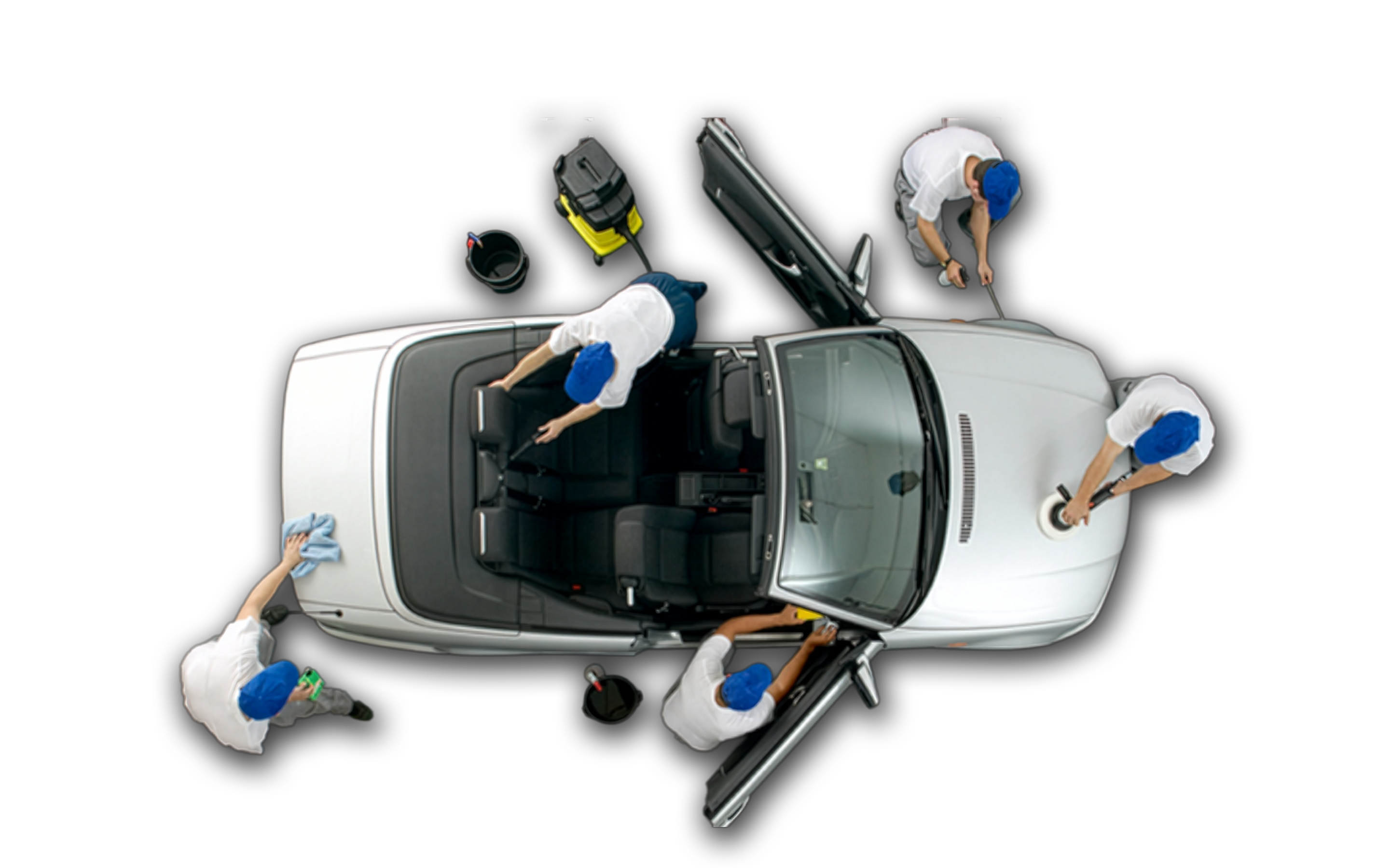 Mobiclean Team bei professioneller Autoaufbereitung – Vogelperspektive